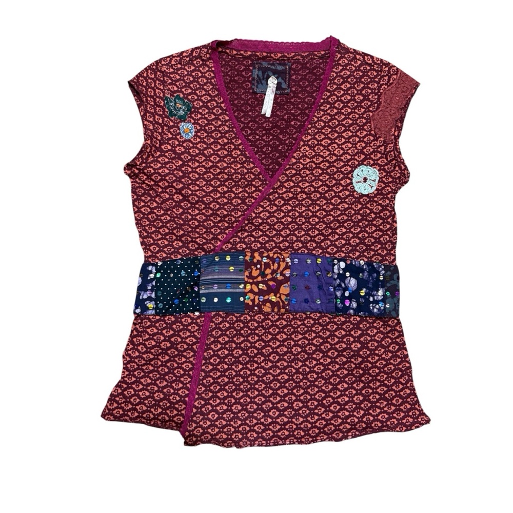 free people vintage style bohemian-wrap top